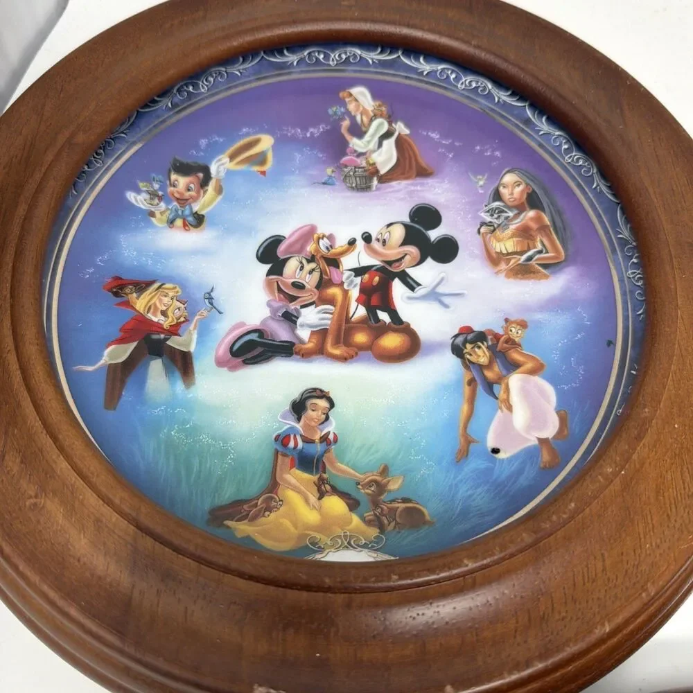 Bradford Collection Plates Disney Magical Moments Lot Of 3 Wood Frames & Papers
